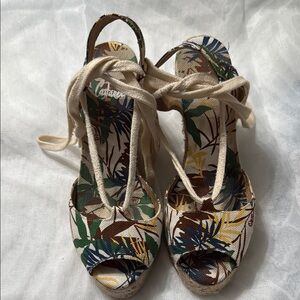 Castaner Green and Brown Espadrille Wedges with Ankle Straps